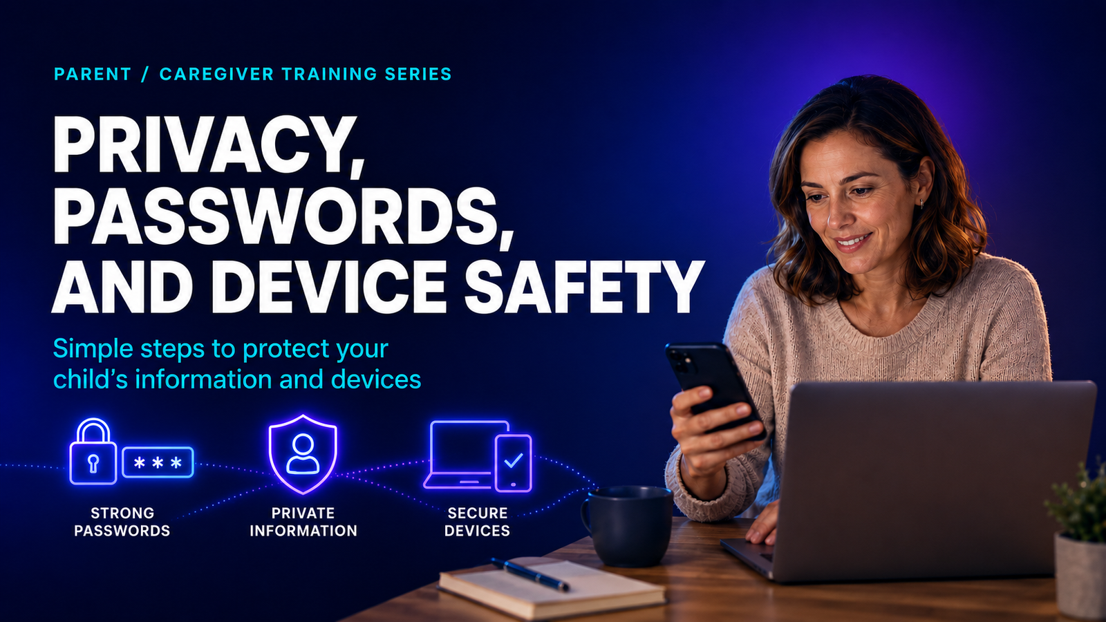 Parent training image for Privacy, Passwords, and Device Safety